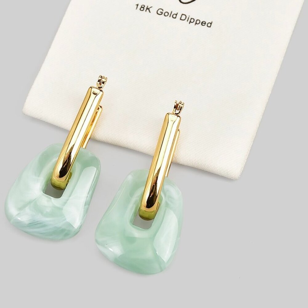 18K GOLD MINT GREEN RESIN DROP EARRINGS